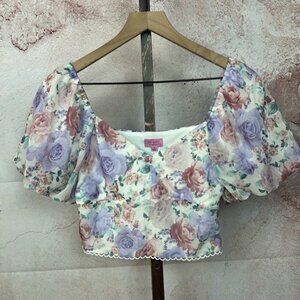 NWT FRANSESCA'S romantic floral crop top size S coquette boho purple pink